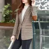 Arrivée dames décontracté café Plaid Blazer femmes à manches longues simple bouton mince veste manteau pour automne hiver Blazers Y2K 240110