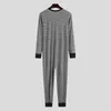 Herr randiga pyjamas o-hals långärmad romper hemkläder mysig fritid sömnkläder S-3XL 240110