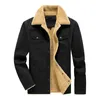 Autumn and Winter Men's Middle-aged Multi Bag Jacket with Plush Cotton Fabric Work Clothes Casual Oversized Warm Jacket