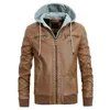 Men's Jackets Pu Leather Jacket Coat Hooded Outerwear Mens Detachable Topcoat Cap Fleece Zipper Pockets Windbreak Casual Chaquetas Hombre