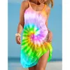 Costumi da bagno da donna Colori abbaglianti Estate Donna Copricostume da spiaggia Stampa floreale tinta in massa Abito sexy con scollo all'americana Costume da bagno colorato senza maniche