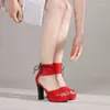 Sandálias Estilo Romano Tira no Tornozelo Super Chunky Heel Respirável Brilhante Couro Patente À Prova D 'Água Plataforma Voltar Zip Peep Toe Sapatos