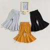 0-3Y Pantaloni svasati per bambina nati per bambini Pantaloni a coste tinta unita Bowknot Elastico in vita Autunno Fondo a campana Bambino 3 pezzi 240109