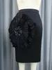 Stylish Women Black Skirt with Big Flower Sequins High Waist Fitted Midi Skirt for Party Club Bodycon Femme Birthday Date Out 240110