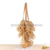 Shoulder Bags New semi-circular tassel shoulder str bag spike paper woven bag beach fashion handbagstylishhandbagsstore