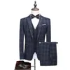 Spodnie ds. Płaszczów w stylu brytyjski Slim Fit | Plaid Duży rozmiar 5xl Wedding Groom High End 3 sztuki garnitury Set Kurtka Blazery Spodni 240110