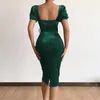 Casual Dresses 2024 Spring Solid Color Sexy Low Neck Bubble Sleeve Velvet Dress Fashionable High Waist Knee Length Pencil With Belt