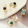 Cluster Rings Bohemian Vintage Turquoise Opal Black Natural Stone Ring Purple Crystal For Women Fashion Stainless Steel Jewelry