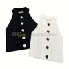 Flower Button Tanks Top Women Lapel Neck Knitwear Sexig tät stickad Vest Designer Breattable Camis