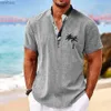 T-shirts pour hommes Nouvelle chemise Haiian pour hommes Vêtements d'été Haut à manches courtes 3D Cocotier Imprimer Vêtements de vacances surdimensionné mâle Henley ShirtL240110