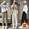 Calças femininas adicionar veludo acolchoado veludo feminino 2024 primavera outono inverno calças de cintura alta solta sweatpants casuais