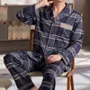 Mens Thermal Pyjamas Set med knappar Casual Long Sleeve Pants Huskören kostym Vinter Autumn Checkered Mönster Sleepwear 240109