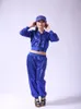 y2k女性服フード付きシャツ2ピーススパンコールブラウスパンツセットヒップホップダンスグループパンツパーカーのジャズスウェットシャツ服240109