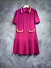 2024 Spring Pure Color Panelled Double Pockets Dress Black Short Sleeve Lapel Neck Knee-Length Casual Dresses T3J091516