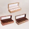 Wooden Watch Box Case Organizer Display for Men Women 6 Slots Wood with Clear Glass Top Vintage Style 2204297466186