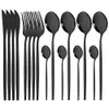 Dinner Knife Fork Coffee Spoon Middagsbidrag Set 16st Black Flatware Set Kitchen Rostfritt stål Silverware Tabeller Set 240110