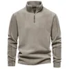 Autumn Winter Men's Polar Fleece Sweater Stand Neck Half Zip Tops Långärmad Sweatshirt Manliga kläder 240109