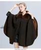 Haute qualité femmes vêtements de sortie d'hiver veste fausse fourrure col manteau grande taille Aline laine solide Poncho bureau dame chaud Capes 240110