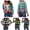 Womens Argyle Plaid Cardigan Casual V Neck -knapp ner långärmad stickad jacka kontrastfärgtröja Pullover Tops 240109