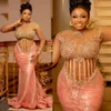 Waterlemon Plus Size Aso Ebi Abiti da ballo Collo trasparente Maniche lunghe Sirena Abiti da sera in pizzo con perline per la Nigeria africana Balck Donna Abiti di seconda accoglienza ST780