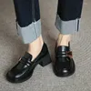 Klänningskor för kvinnor 2024 Loafers Platform Ladies Summer Footwear Black Normal Leather Casual With Medium Heels 39 mode a