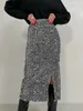 Heavy Industry Silver Black Sequin Halfskirt Autumn Back Split Front Split Straight Barrel Skirt Wrapped Hip Skirt 240110