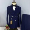 Boutique blazer calças moda masculina negócios cavalheiro casamento duplo breasted escritório hospedagem magro casual 2 peça conjunto 240110