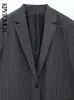 KPYTOMOA Kobiety moda z przodu przycisk Pinstripe Blazer płaszcz vintage długiego rękawu kieszenie żeńskie odzież zewnętrzna elegancka femmes 240110