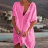 Women's Swimwear Bikini Cover Up Solid Color Single-breasted Ladies Temperament Sun Protection Button Down Shirt For Beach