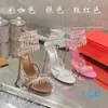 Sandalias Sexy Rose-Red Cuero Lámpara de cristal Borla Zapatos de boda Peep Toe Cinturón fino Diseñador Verano Lujoso Mujer