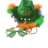 Bérets irlandais à bord de plumes, chapeau de Cowboy, lunettes de soleil en forme de cœur, chapeau de carnaval, accessoire de robe élégant occidental 2 pièces/ensemble
