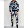 Herrspårar Nya 2 stycken Tracksuit Men's Military Hoodie sätter sublimering kamouflage muskel man höst vinter taktisk jacka byxor q230110