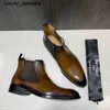 Berluti Business Deri Ayakkabı Oxford Calfskin El Yapımı En Kalite Renk Bir Adım Chelsea Kısa Botlar Scritto Desen İngiliz Bootswq