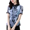 Women's Blouses Office Ladies Chiense Ink Painting Printed Chiffon Blouse Women Lace Collar Single-breasted Female Elegant Slim Pleated