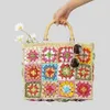 Totes Bohemian Granny Square ST Handväskor Casual Paper Woven Bamboo Handle Women Hand Bags Handmade Summe Beach Bag Stor tote Pursecatlin_fashion_bags