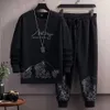 Men Activewear 2piece Set Men's Mountain Print Tracksuit with Oneck Sweatshirt Jogger Pants for Autumn Winter Casual Wear 240110