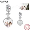 Koraliki Eleshe 925 Sterling Silver Cute Rabbit Dangle Serce Zdjęcie niestandardowa koralika Fit Oryginalna bransoletka DIY Biżuteria Making Christmas Gift