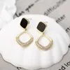 Dangle Earrings Fashion Geometry Rhombus Drop For Women Golden Color Hollow Square Black Enamel Oil Crystal Jewelry