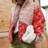 Damen Trenchcoats Frauen Vintage Floral Bedruckte Dicke Warme Baumwollmantel Mode Gespleißte Langarmjacke 2024 Herbst Winter Dame Casual