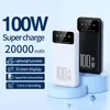 30000mAh 100W Mobile Phone Fast Charger Power Bank Portable Charger External Battery 2 USB Led Lighting For Iphone Xiaomi Samsung Powerbank Gifts