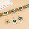 Necklace Earrings Set Retro Bronze Bohemian Style Green Crystal Jewelry For African Wedding Fashion Pearl Tassel Earring Ring