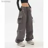 Calças femininas capris y2k calças de carga streetwear homens mulheres casuais bolsos sólidos baggy calças largas perna harajuku hippie joggers sweatpants pantnesl240110