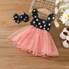 Girl Dresses Toddler Baby's Clothes 2Pcs Summer Outfits Sleeveless Dots Print Tulle Dress With Headband Set Born Children's Clothing