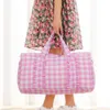 Nylon Duffel Bag Mulheres Ruffle Duffle Gingham Weekend Sports Overnight Travel Vacation Gift Stripe Alça Ajustável Destacável 240109