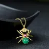 Kettingen Natuurlijke Groene Jade Spider Hanger Met Zwarte Edelsteen Ruby 24k Vergulde Zuiver Koper Charme Ketting Vrouwen Fijne Sieraden accessoires