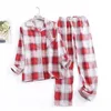 Katoen Flanel Dames Lange Broek Pyjama Sets voor Nachtkleding Geruit Ontwerp Losse Herfst en Winter Mouw Broekpakken 240110