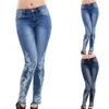 Женские джинсы, женские узкие брюки-карандаш с вышивкой, эластичные узкие брюки для фитнеса, джинсовые комбинезоны для женских леггинсов