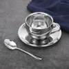 Stainless Steel Coffee Cups Set Double-deck Thermal Insulation Latte Mug Tea Cups Set Milk Mug with Saucer Mat Spoon 200ml 180ml 240110