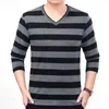 Men's Sweaters 2024 Spring And Autumn V-neck Stripe Thread Decoration Loose Casual Fashion Elegant Commuting Long Sleeved Bottom Shirt