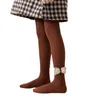 Meninas meia-calça listras verticais clássicas primavera outono leggings finas com pés fora usar meia-calça estrangeira menina joelho meias 240109
